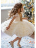 Gold Sequin Ivory Tiered Tulle Flower Girl Dress